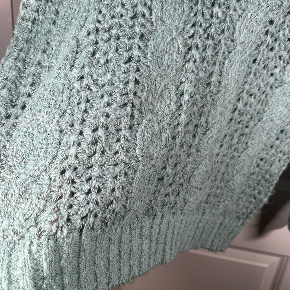 A76 Forever 21+ Open Knit Pullover Sweater Sz 2X Aqua Blue V-Neck Cozy Soft - Picture 3 of 6